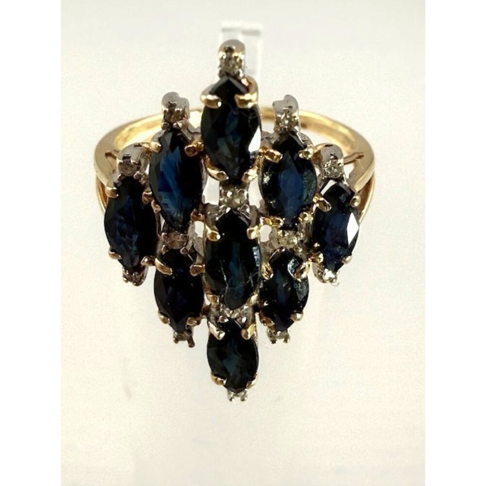 Antique 10K Gold Marquise Cut Sapphire Ring - Size 5.5